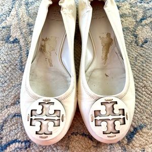 Tory Burch White Patent Leather Reva Flats Size 10